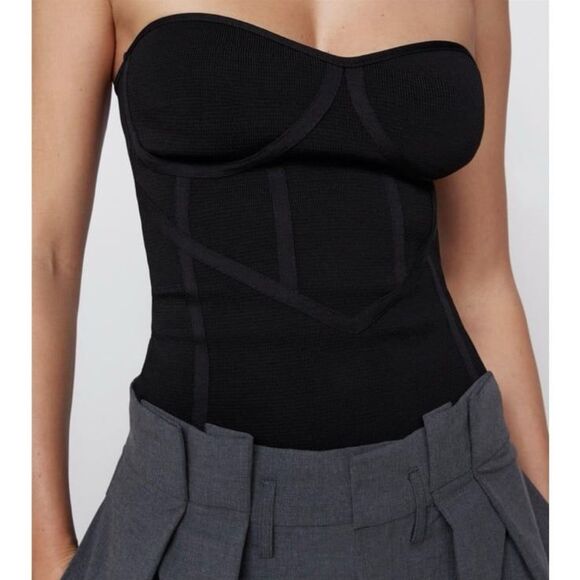 ZARA Strapless Knit Bustier Top in Black Size Small - Picture 3 of 9